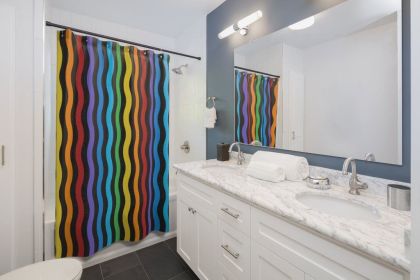 Fabric Shower Curtain, Black And Rainbow Print - Sc72092