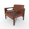 Mid-Century Modern PU Leather Aceent Chair, Solid Wood Upholstered Armchair for Living Room, Bedroom, Lounge, Balcony,Brown